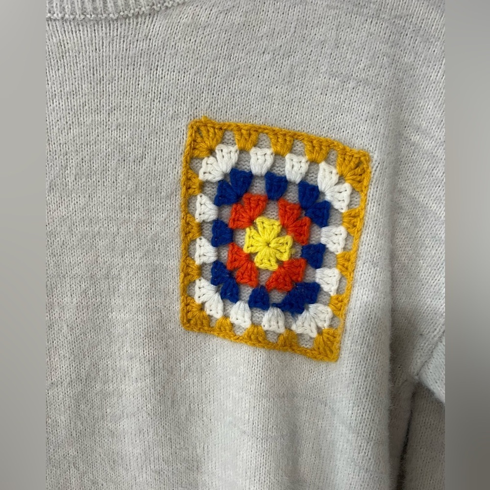 Cider Granny Square Patch Sweater Small | Y2K Crochet Knit Pullover - Picture 2 of 10